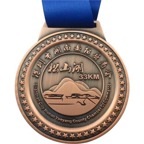OEM Factory Customized Marathon Running Awards Medallion with blue ribbons