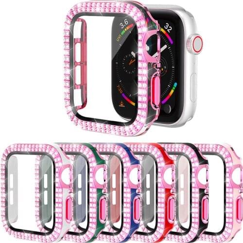Full iWatch 6D Dazzling Carving PC Double Row Diamond Protective Case For Apple Watch 6 5 4 3 2 40MM 44MM film For iWatch 42MM