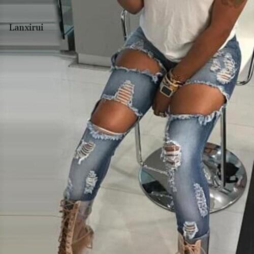 Casual Low Jeans Pencil Style Summer Long Boyfriend Pants Women Fashion Skinny Ripped Cotton Cool fall Waist Jeans Denim