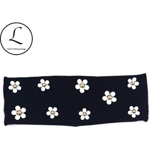 New 2019 Women Daisy Flower Ribbed headbands Head Wraps Soft Ladies Girls Black Ribbed Hair Bands Accessories Christmas Turban