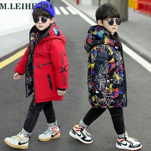 Childrens Thick Coat Winter Cartoon Boys and Girls Cotton Down Parka Coat Thick Warm Long Jacket Toddler Childrens Coat