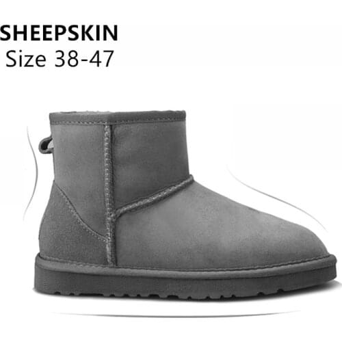 Size 38-47 Australia Sheepskin Suede Leather Men Shearling Wool Fur Lined Winter Boots Short Ankle Snow Boots Keep Warm shoes