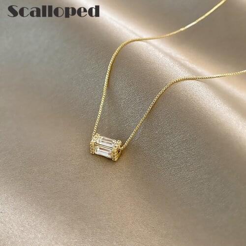 SCALLOPED Luxurious Geometry Crystal Pendants Necklaces High Quality Stainless Steel 2021 New Trendy Women Chocker Jewelry