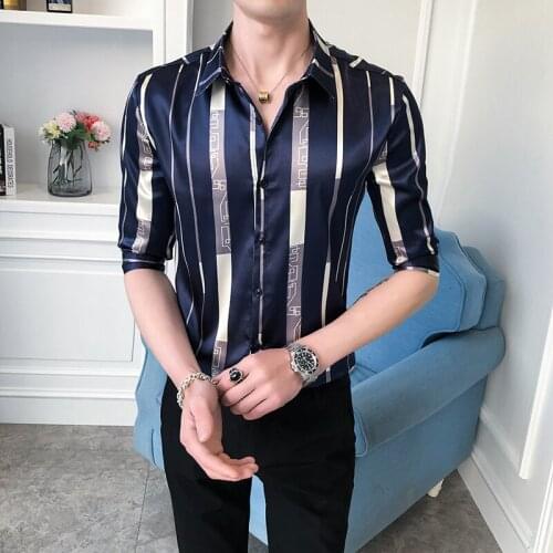 Summer New Cool Luxury Print Shirts Man Slim Fit Half Sleeve Casual Shirt Men Dress Shirts Streetwear Club Party Chemise Homme
