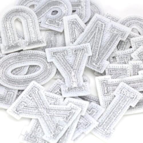 Silver English Letter Patches For Clothing DIY Stripes Stickers English Letters Alphabet Embroidered BADGE Patch High quality