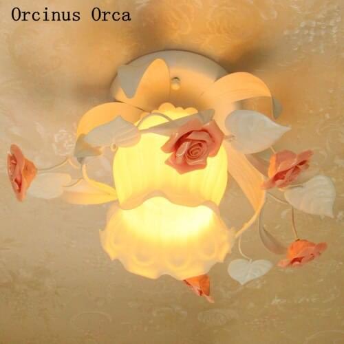 Mediterranean Garden Rose ceiling lamp corridor balcony porch creative romantic color flower glass ceiling lamp