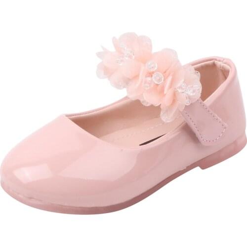 Children Shoes Kids Leather Shoes PU Patent Leather Floral Mary Janes Princess Sweet Toddlers Baby Girl Kids Flats Wedding Party
