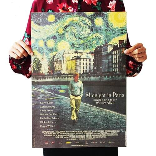 Movie Midnight In Paris Vintage Kraft Paper Poster Bar Cafe Western Restaurant Wall Sticker 50.5x35cm Decorative Paintin