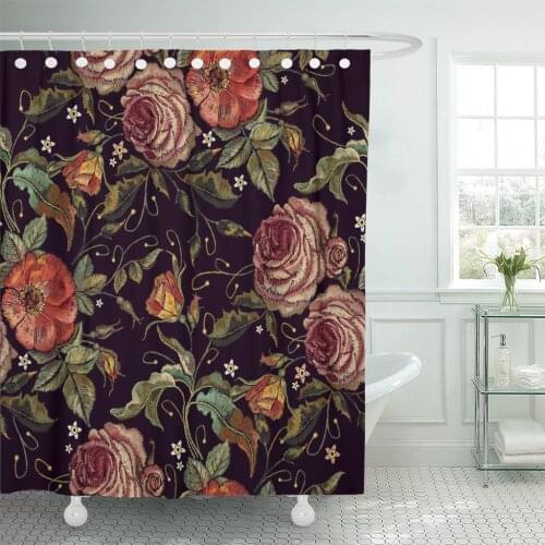 Embroidered Wild Red Roses and Peonies Classic Style Beautiful Pink Fashionable Flowers Renaissance Shower Curtain Polyester 72