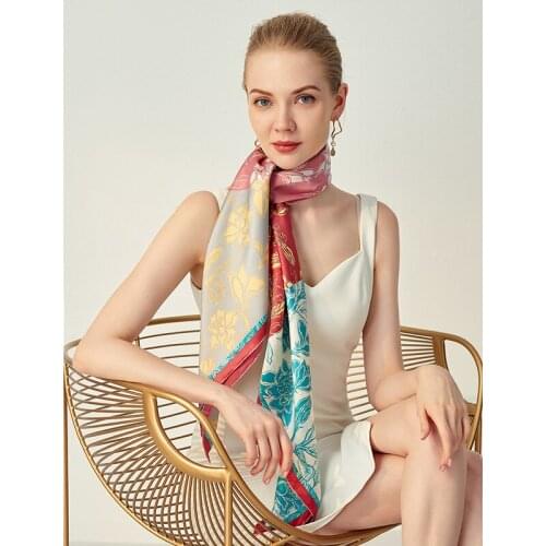Top Grade Thicken 100% Silk Scarf Shawl Soft Smooth Floral Print Women Fashion Head Scarves for Hair Wrapping Hijab 106*106cm