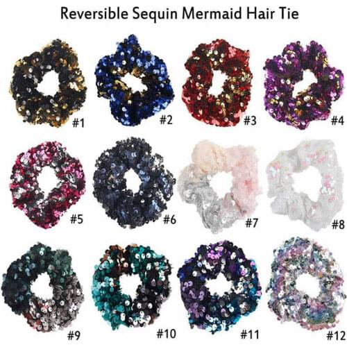 New Fashion 12x Scrunchie Ponytail Elastic Girls Holder Hair Band Sequins Mermaid Ties Women