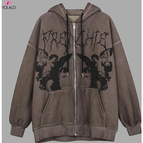 Women y2k Aesthetic Angel Printed Hoodies Sweatshirts Men Autumn Winter Vintage Hip-Hop Streetwear Jackets Female Coat 2021 New