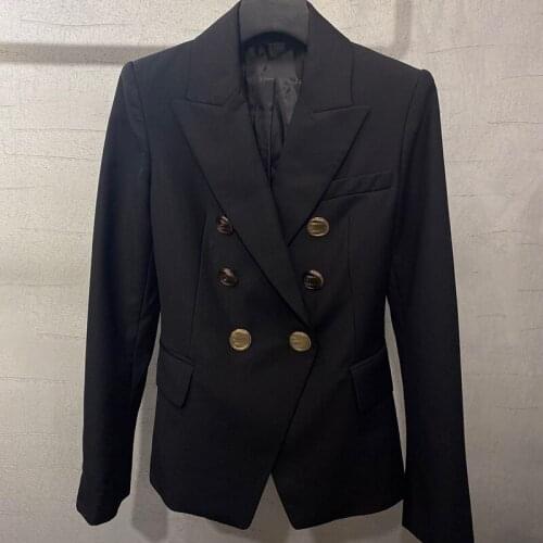 Womens Blazers Double Breasted Pockets Formal Jackets Checkered Outerwear Tops New 2021 Winter Spring Coat