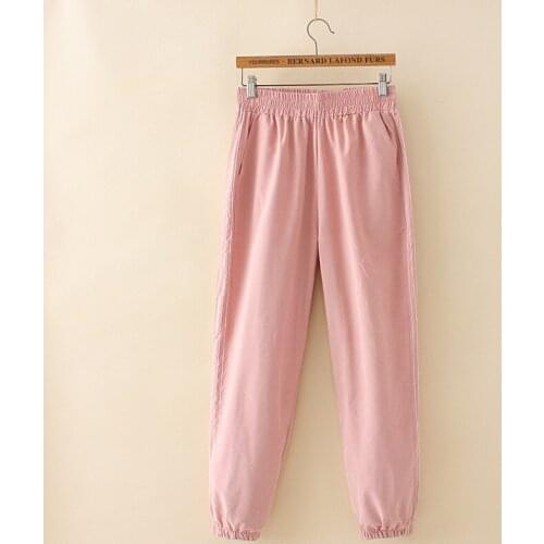 Plus Size XL-4XL Green Pink Women Long Pants with Pockets Elastic Waist Side Stripes Long Trousers