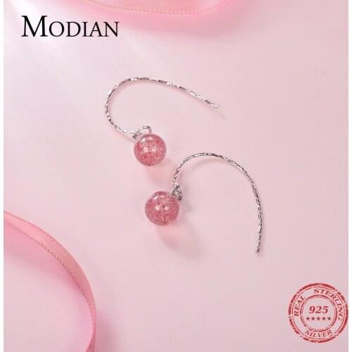 MODIAN Real 925 Sterling Silver Handmade Natural Designer Fine Jewelry Strawberry Crystal Fashion Stud Earrings for Women