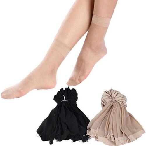 10 Pairs Women Nylon Ultra Thin Elastic Sheer Silk Short Socks Ankle Bling Shinny Short Socks Solid Fashion Pink Black Female