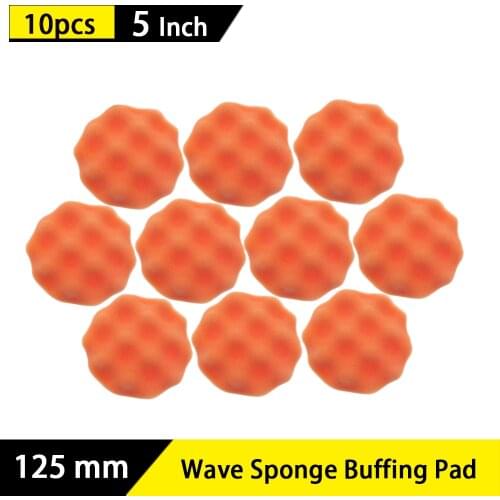 10Pcs 5Inch Wave Sponge Buffing Waxing Pad Polishing Tool for Car Polisher Orange Buff Pads 5 inch (125mm) Buffing Pads