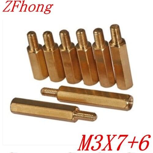 100PCS M3 x 7+6 M3*6 male to female brass standoff spacer M3X7+6