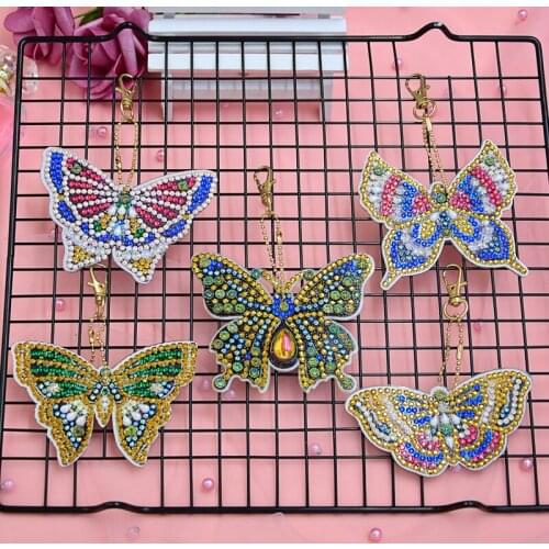 2/3/5Pcs DIY Special Shaped Full Drill Butterfly Diamond Painting Keychain Kits Mini Resin Women Girl Bag Jewelry Handmake Gifts