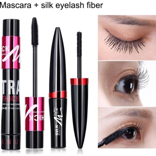 2pcs Women Mascara Set Eyelash Lengthening Curling Waterproof Silk Fibers Grafting Black Eye Mascara @ME88