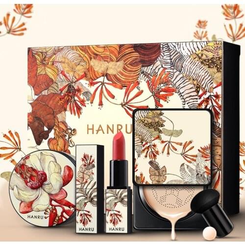 4PC/Set Make-up Kit Mushroom Head Air Cushion Fixed Makeup Powder Non Decolorizing Lipstick and Makeup Gift Box Set Cosmetics