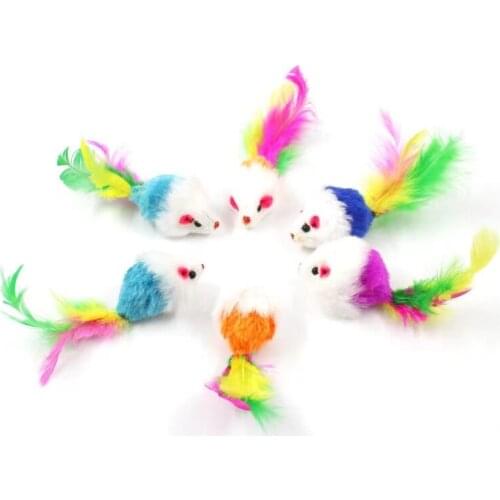 5PCS Plush Mouse Cat Toy Color Feather Cat Toy Simulation Little Mouse Cat Toy Pet Toy