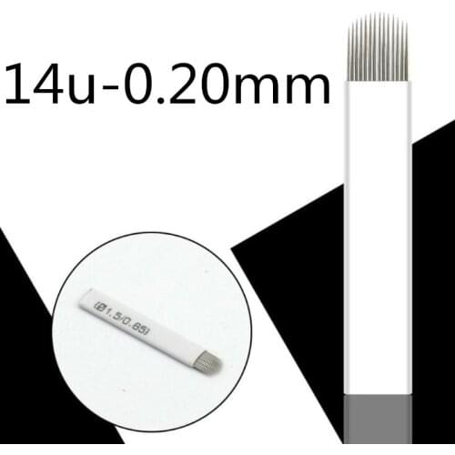 500PCS 0.20mm White U shape 14 pins Permanent Makeup Needles Eyebrow Microblading Manual 14U Blades for 3D Tattoo Manual Pen