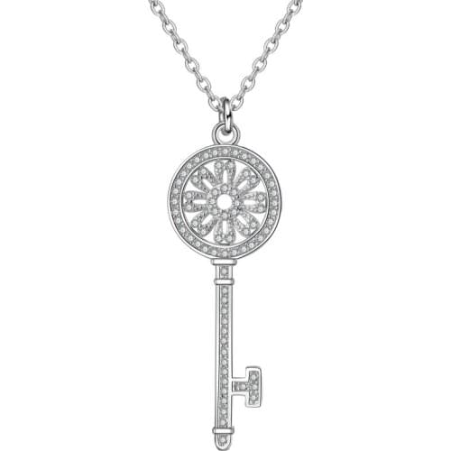 925 Sterling Silver Full Crystal Sun Flower Key Pendant Necklace For Women Wedding Jewelry 925 silver Fashion Jewelry