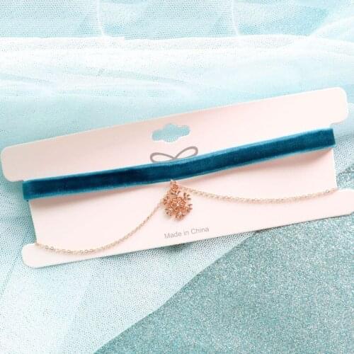 Blue Color Velvet Choker Necklace Gold Color Chains with Snowflake Pendant Neck Collar for Women Fashion Christmas Jewelry FSN06