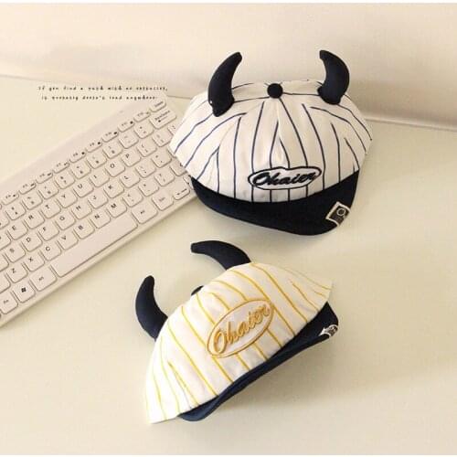 Cute Horns Soft Brim Baby Peaked Hat Stripe 4 Colors Boys Girls Baseball Cap Fashion Kids Sun Hat Summer Children Head Stuff