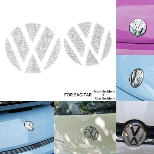 Bling Diamond Rhinestone Front Grill Emblem + Rear Trunk lid Badge Sticker for VW Volkswagen Jetta Mk6