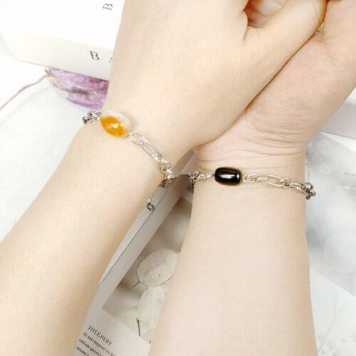 QiLuxy Stainless Steel Chain Natural Stone Charm Bracelets for Women Men Fashion Couple Bracelets Jewelry Gifts