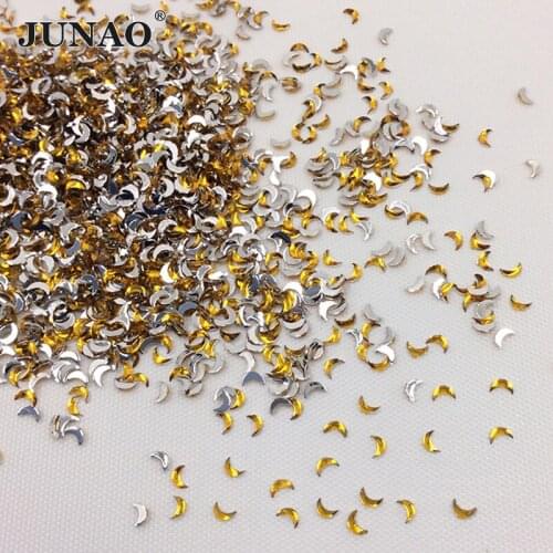 JUNAO 5000pcs 3mm Topaz Color Moon Shape Nail Art Rhinestones Flatback Acrylic Gems DIY Face Stickers Glue On Scrapbook Beads