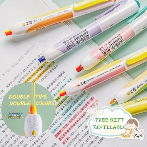 Twin-tip Retractable Highlighter scribble Pen for Refillable Soft Fluorescent Color school marker art set markers highlighters