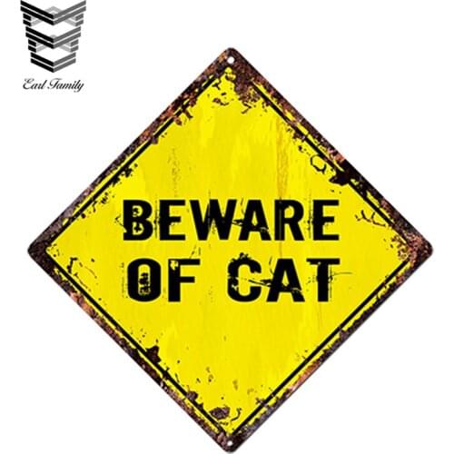 EARLFAMILY 13cm x 13cm Car Styling BEWARE OF CAT Diamond Sign Rustic Chic Sign Bar Shop Car Sticker Decor Waterproof Accessories