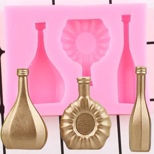 European Wine Bottle Glass Silicone Molds DIY Party Fondant Cake Decorating Tools Soap Clay Molds Gumpaste Chocolate Candy Mould