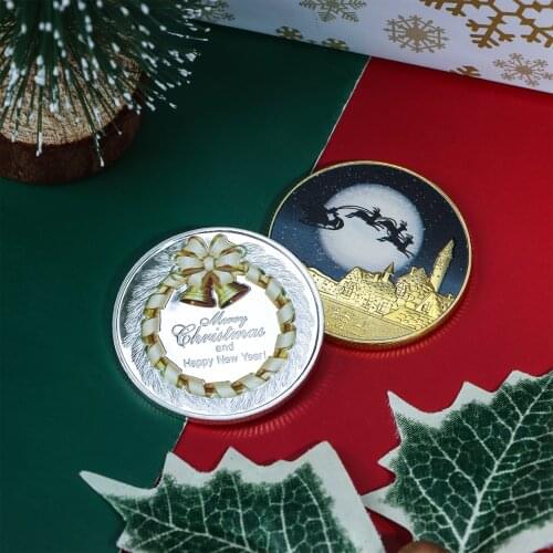 Merry Christmas Collectible Silver Gold Plated Souvenir Coin Santa Claus Pattern Collection Art Commemorative Coin 1PC
