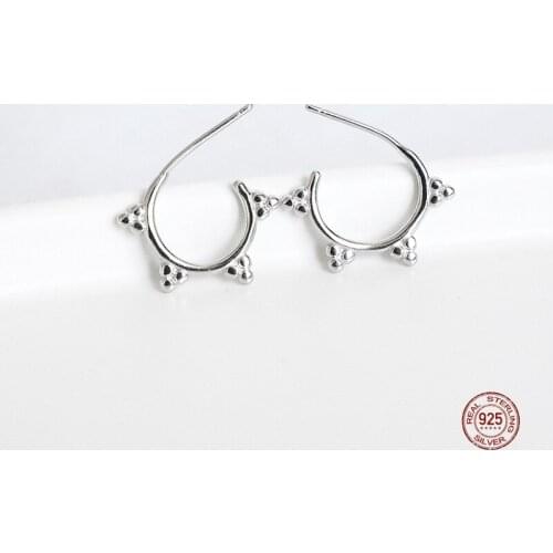 LKO Geometry Circular Beads 925 Sterling Silver Stud Earrings Personality Simplicity for Woman Exquisite Jewelry Ornaments