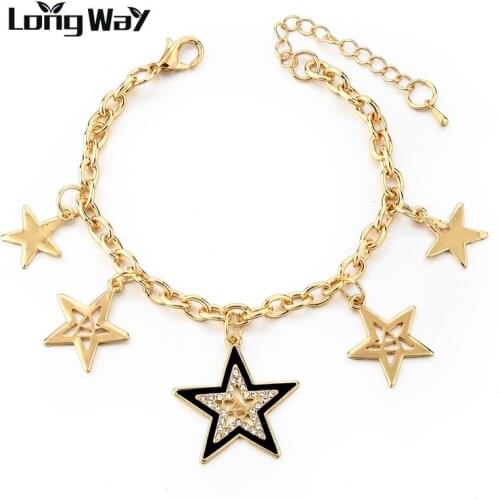 LongWay Christmas Gifts Trendy Gold Color Crystal Star Charm Bracelet & Bangle Couple Bracelets For Women Jewelry SBR160327