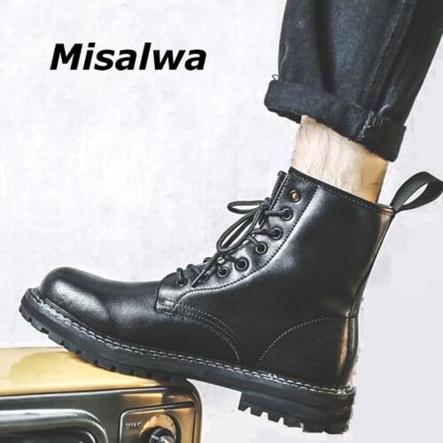Misalwa Over Size 35-47 High Top Leather Men Boots Winter /Spring Original Casual British Motorcycle Boots Men Dropshipping