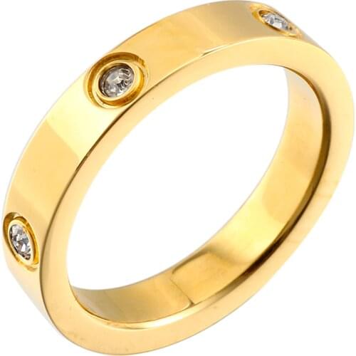 Trendy Rose Gold Color Stainless Steel Rings for Men Women CZ Crystal Inlaid Ring Multi Sizes Luxury Brand Jewelry Wedding Gift