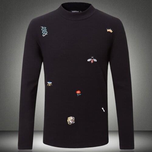 Men Hot T-shirts Designer 2020 New Autumn Male Tshirt Animal Embroidery Half Turtleneck Long Sleeve O-neck T Shirt 5XL 8308