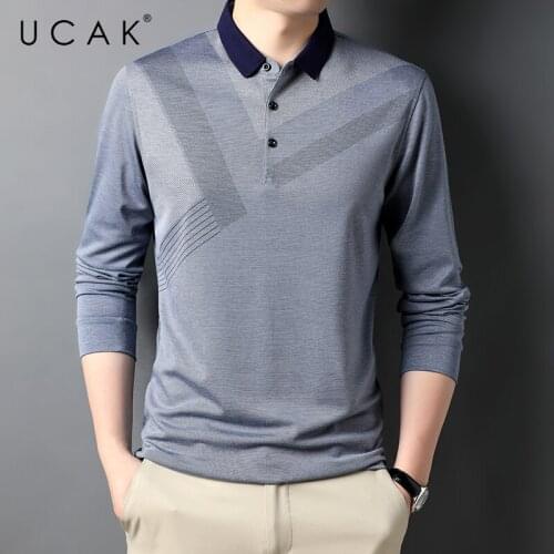 UCAK Brand Classic Striped Turn-down Collar Pocket T Shirt Men Clothes Autumn New Arrivals Streetwear Long Sleeve T-Shirts U5693