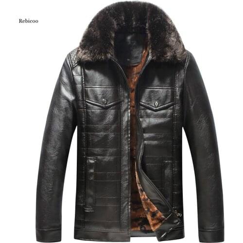 Leather Jacket Mens Thick Pu Leather Coat Men Casual Winter Faux Fur Fleece Jacket Male