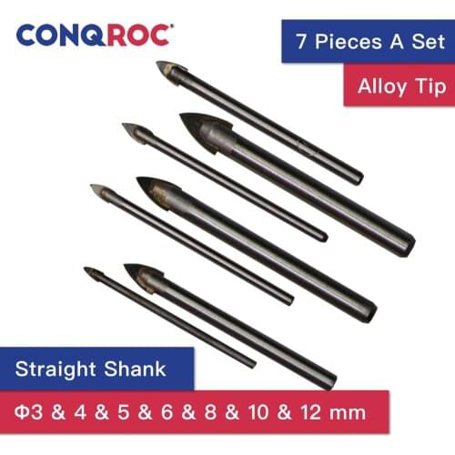 7 Pieces Alloy Tip Glass Drill Bits Set Mirror Ceramic Tile Glass Drill Hole Bits Kit Spear Head 3mm 4mm 5mm 6mm 8mm 10mm 12mm