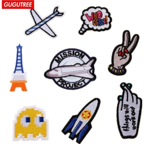 GUGUTREE embroidery airplane patches rocket patches badge patches Applique Patch for Coat,T-Shirt,hat,bags,Sweater,backpack