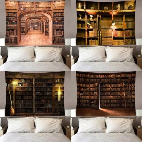 Wall Tapestry Bookshelf Print Rectangle Background Cloth Hanging Carpet Decorative Tools for Sitting Room Bedroom 150X130cm