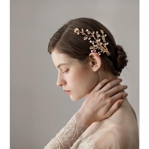 Romantic Sweetheart Bridal Headdress Alloy Crystal Rhinestone Pearl Hairnip for Wedding Perform Studio Travel Photo O380