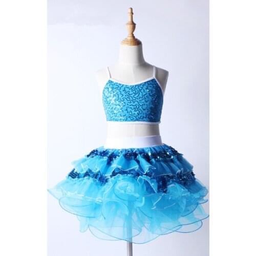 New!Blue & Rose red Stretch Spandex Sequins Girls Ballet/Jazz/Tap Dance Costume,Kids Stage Performance Ballet Costume Tutu Dress