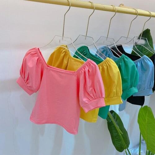 2 3 4 5 6 Years Toddler Girls T-shirts Casual Candy Color Short Sleeves Tops For Girl Summer Baby Kids Clothing Children Tshirts